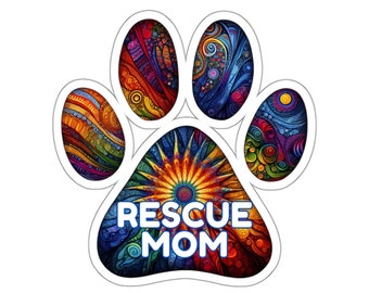 Rescue Mom Dog Paw Sticker, Vinyl Decal, Laptop or Water Bottle