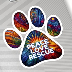 Sticker Peace Love Rescue, Sticker adoption chien, Sticker chien amoureux de la bouteille d'eau, Sticker sauveteur chien, Sticker ordinateur portable, Sticker bouteille d'eau