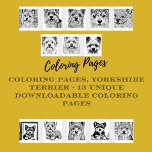 Yorkshire Terrier Coloring Pages - 14 Unique Detailed Original Art Dog Design, Available As a Digital Download