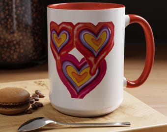 Valentine's Day Heart Coffee Mug, Modern Art, Colored Handle