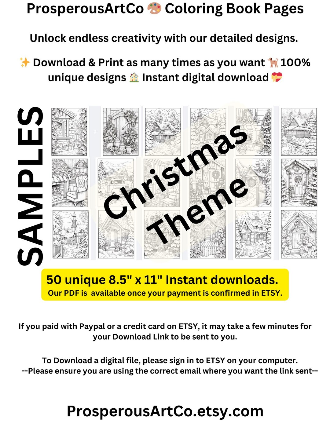50 Christmas Themed Coloring Pages PDF, Snow Filled Holiday Printable ...