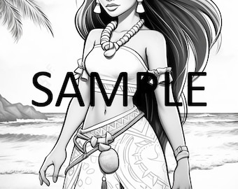 Coloring Pages PDF of Polynesian Princess, Hawaiian Girl Printable Pages, Adult Kids Coloring Book,Art Activity All Ages, Instant Download