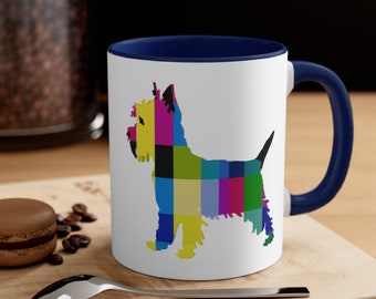 Colorful Original Art West Highland Terrier Dog Coffee Mug, Unique Canine Cup Design - 11oz - Colored Interior/Handle