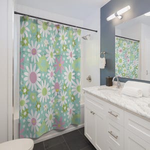Retro Daisy Shower Curtain, Modern Art Daisies, Floral Bathroom Decor, Cottagecore Modern Farmhouse, Retro Style, Bathroom Decor