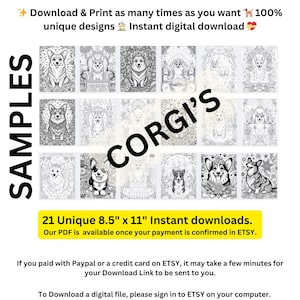 Corgi Coloring Pages for Kids | 21 Printable Dog Activity Sheets | Digital Download Kids Art | Cute Puppy Coloring Book Pages for Children