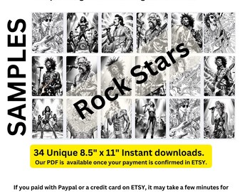 34 Rock Star Musician Coloring Pages | Printable Kids Activity Sheets | Instant Download Musician Art Therapy | Musical Craft Activities