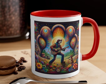 Psychedelic Paw Print Coffee Mug, Folk Singer Gift, Paw Print Coffee Mug, Dog Lovers Coffee Mug, Hippy Dog Mom Mug, Deadhead Mug