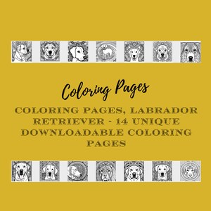 Labrador Retriever Coloring Pages - 14 Unique Detailed Original Art Dog Design, Available As a Digital Download