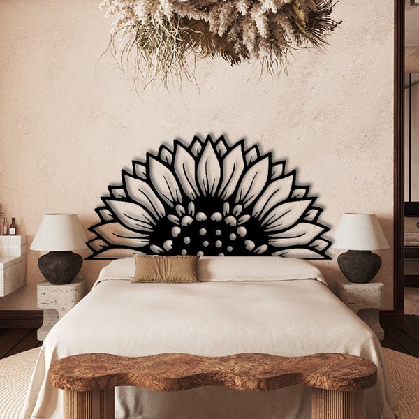 Sunflower Headboard, Mandala Patterns Headboards, Flower Bedroom Decor, Bedroom Rustic Decor, Summer Plant Bed Head, Gift For Her