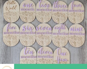 Floral Baby Milestone Discs SVG, Engraved Flower Bed Design (Digital Download)