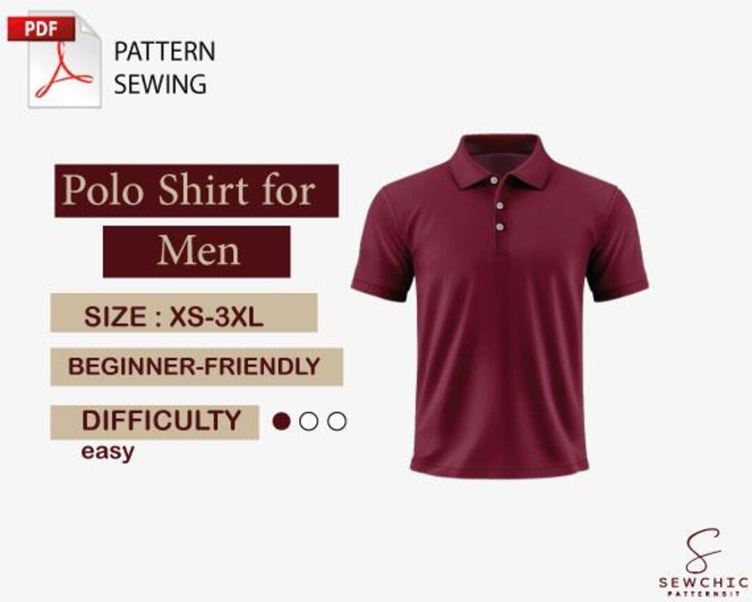 Pattern For Polo Men's Classic Polo Shirt Sewing Pattern PDF - Instant Download | Short ...