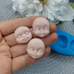 Silicone  doll face mold, Silicone mold 3-faces of doll for clay, Doll face mold, Cute face mold, Face mould, Polymer play molds