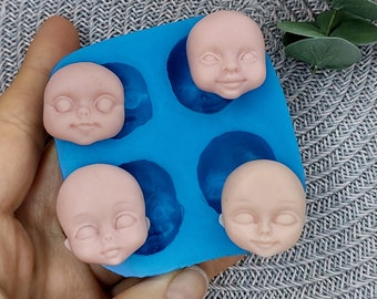 Puppen Gesicht Mould, Silikonform Gesicht, Silikonform 4-Gesichter von Puppe für Ton, niedliches Gesicht Mould, Face Mould, Polymer spielen Formen