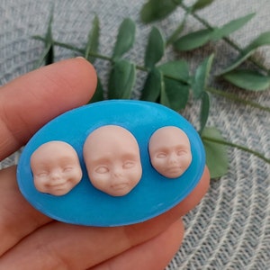 Silicone face mold, Silicone mold 3-faces of doll for clay, Doll face mold, Cute face mold, Face mould, Polymer play molds