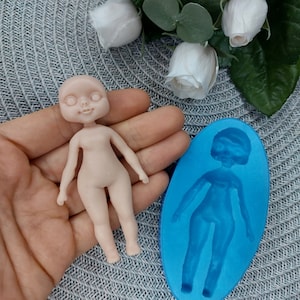 Silicone doll mold size 8,8х4,5 cm/3,5х1,7 inch, Silicone mold doll for clay, Doll face mold, Cute doll mold, Doll mould, Polymer play molds