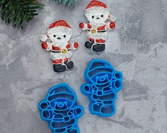 Christmas Bear Polymer Clay Cutter, Santa Hat Animal Designs