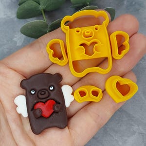 Bear angel clay cutters, Teddy Bear with Heart Clay Cutter Set for Polymer Clay, Bear polymer clay cutter, Animal clay cutter,