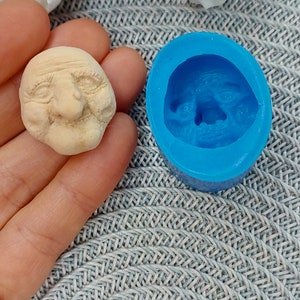 Silicone old face mold size 2,4х2,5 cm /0,94x0,98 inch, Silicone mold of old face clay, Old face mold, Face mould, Polymer clay molds
