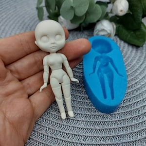 Silicone mold of doll, size 8х3,3 cm/3,5х1,3 inch, Silicone mold doll for clay,Mini doll mold, Cute doll mold, Doll mould
