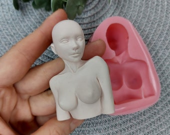 Bust Woman Silicone Mold, Doll Making, Resin Clay (7x4.5cm)