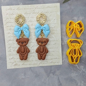 Bear clay cutters, Bear polymer clay cutter, Animal clay cutter, Forest clay cutter, Bow clay cutter