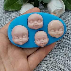 Silicone face mold, Silicone mold 4-faces of doll for clay, Doll face mold, Cute face mold, Face mould, Polymer play molds