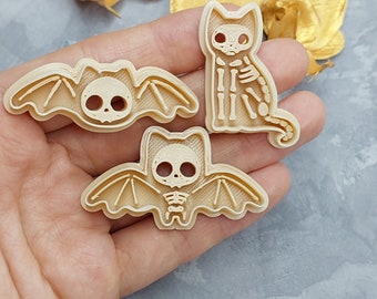 Katze und Fledermaus Skelett Ausstechform für Ohrring, Halloween Ausstechform, Halloween Ausstechform, Herbst Ausstechform, Fledermaus Ausstechform, Katze Ausstechform
