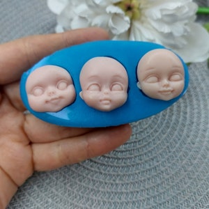 Silicone face mold, Silicone mold 3-faces of doll for clay, Doll face mold, Cute face mold, Face mould, Polymer play molds