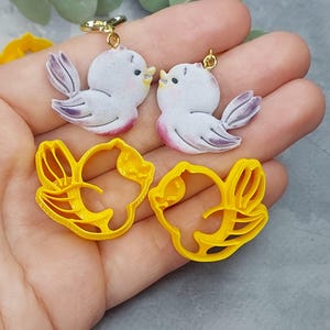 Tagliapasta in argilla polimerica a forma di uccello, tagliapasta in argilla polimerica a forma di orecchini, tagliapasta in argilla primaverile a forma di uccelli