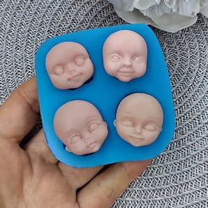 Silicone face mold, Silicone mold 4-faces of doll for clay, Doll face mold, Cute face mold, Face mould, Polymer play molds