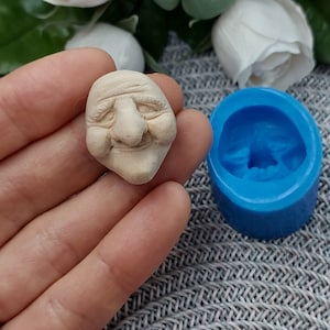 Silicone old face mold size 2,4х2,7 cm /0,94x1 inch, Silicone mold of old face clay, Old face mold, Face mould, Polymer clay molds