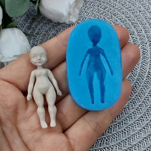 Silicone doll mold size 4,5х2 cm/1,77х0,8 inch, Silicone mold doll for clay,Mini doll mold, Cute doll mold, Doll mould, Polymer play molds