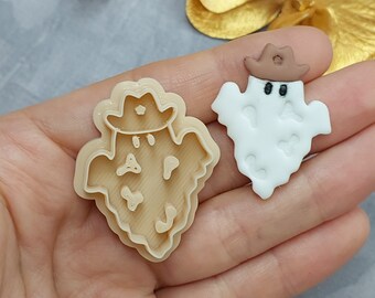 Cortador de arcilla de vaquero fantasma, cortador de arcilla fantasma para aretes, cortador de arcilla de Halloween, cortador de arcilla de Halloween espeluznante, cortador de arcilla de otoño