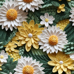 Kitsch modern green and white crochet flowers, seamless tile, scrapbook, digital paper, 12 x 12in, digital download, commercial use