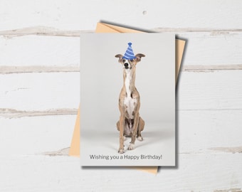 Printable Dog Happy Birthday Card, 7" x 5", galgo birthday card, Simple Greyhound Birthday Card, whippet card, greyhound birthday card
