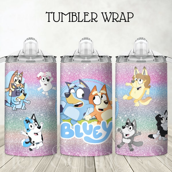 Emballage de verre chien bleu, Sublimation de motifs enfants chien bleu, emballage de verre dessin animé 12 oz, emballage de verre chien bleu, usage commercial