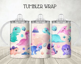 DINO 12 oz sippy cup png, dinosaur girl sippy cup designs, girl sippy cup wrap png, glitter sippy cup sublimation designs downloads