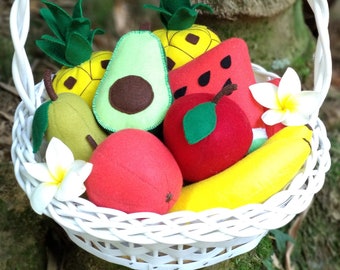 Naaipatroon vilt fruit – 6-delige set, viltvoedsel tutorial pdf - ananas, peer, banaan, watermeloen
