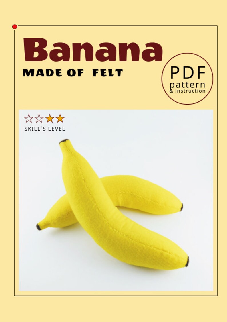 Cartamodello PDF Banana in feltro - Cartamodello PDF da cucire + Tutorial passo dopo passo - Gioca con il cibo a dimensioni reali immagine 8