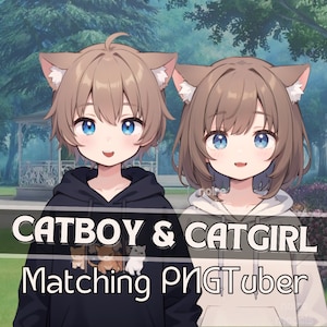 Cat Boy and Girl PNGTuber Pack - Brown Hair and Blue Eyes - Twitch, YouTube Stream - Ready to use PNG - Cute 2d model - Valentines Gift