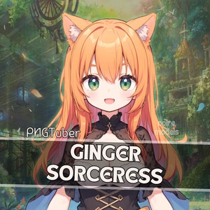Ginger Cat Girl Sorceress PNGTuber / Premade Model with 4 Expressions / Cute Anime Style PNGTuber Avatar Compatible With VeadoTube