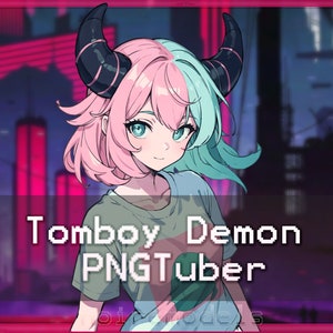 Cute Tomboy Demon Girl PNGTuber - Ready to Use - Premade Vtuber - 2D Model VTuber Assets Veadotube Twitch Tiktok