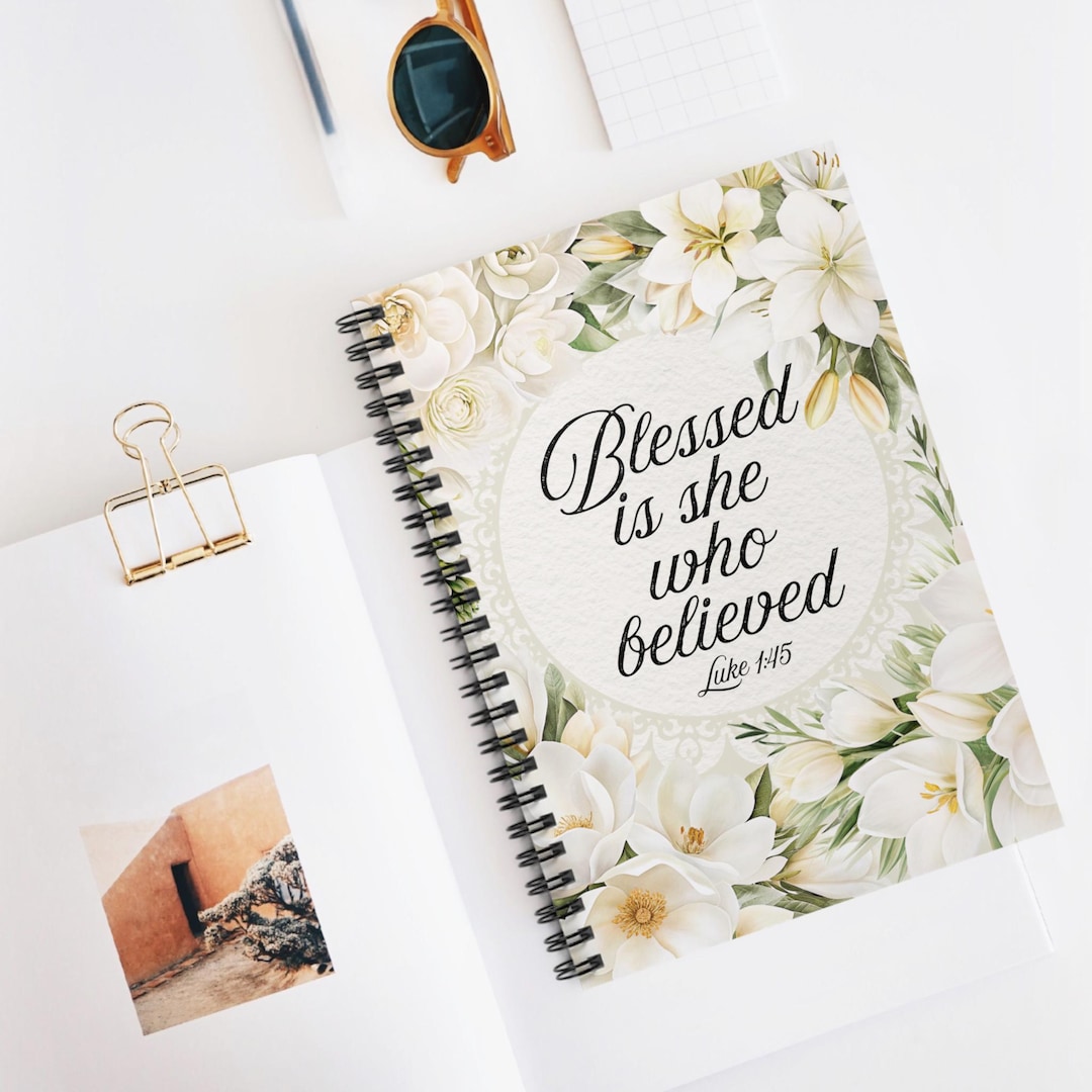 Floral Bible Verse Spiral Notebook | Luke 1:45 - Etsy