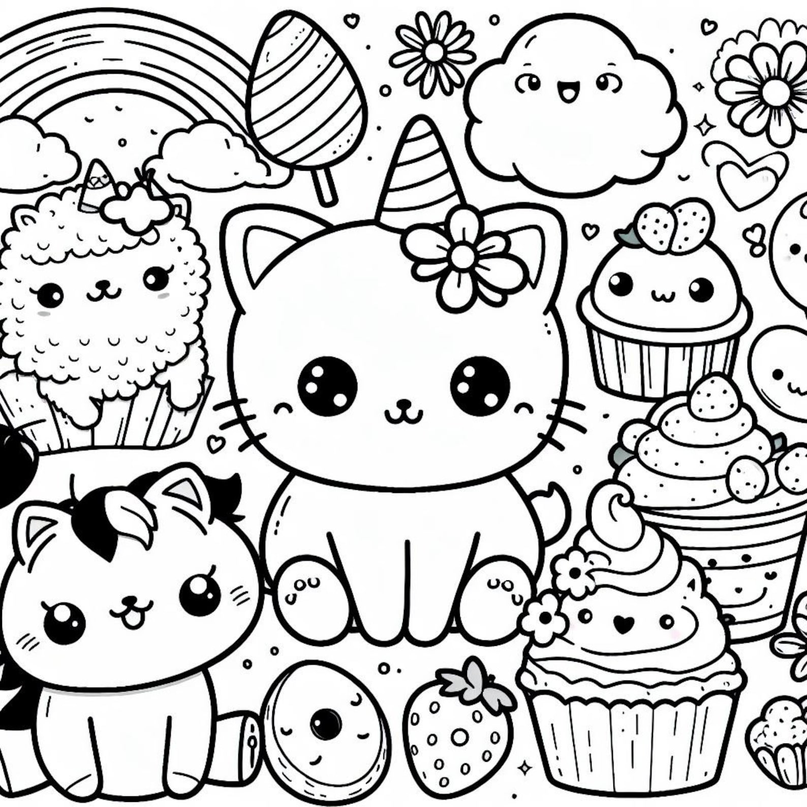 Cute Kawaii Animal Coloring Pages Etsy