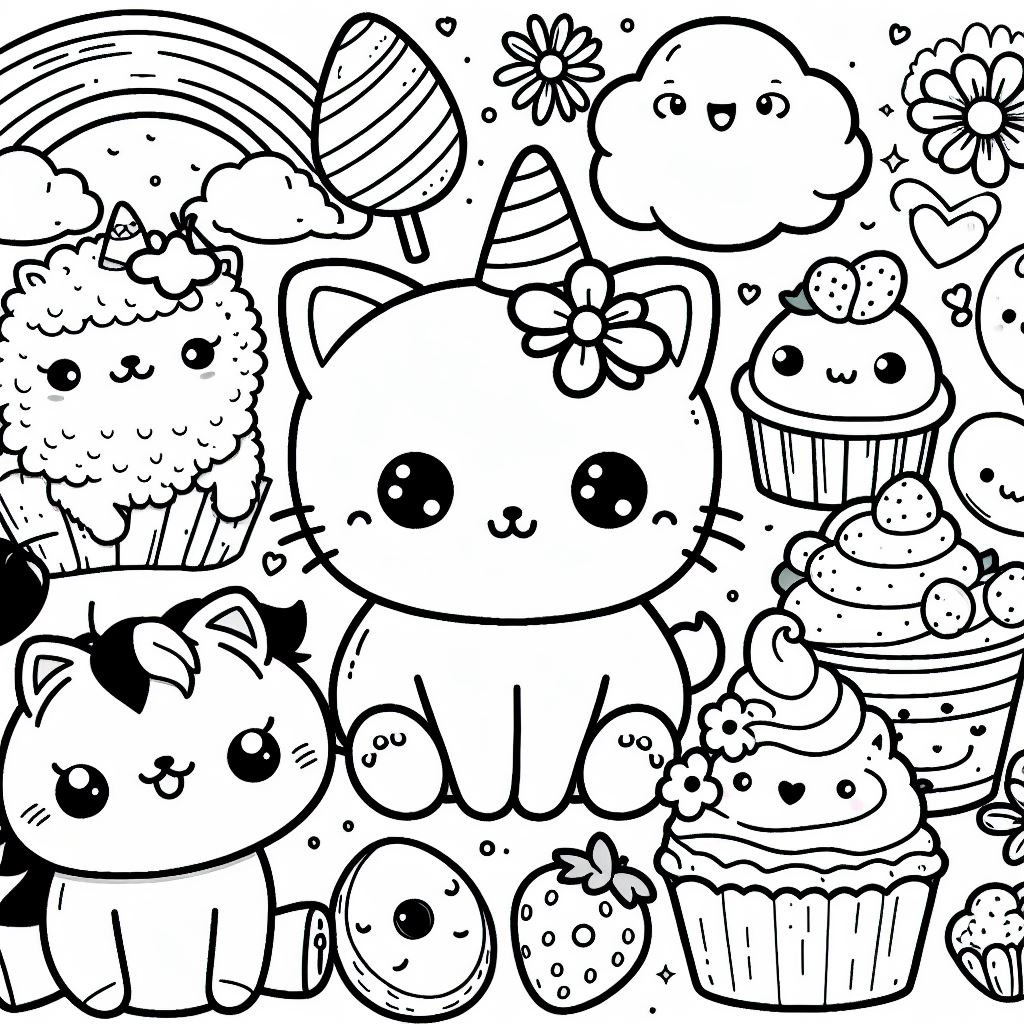 Cute Kawaii Animal Coloring Pages - Etsy UK