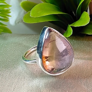 Anillo de ametrino hecho a mano: anillo llamativo de plata de ley 925 con piedras preciosas