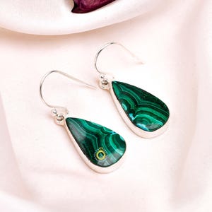 Natural Malachite Earrings 925 Sterling Silver Earrings Handmade Earrings Green Gemstone Earrings Dangle Earrings Anniversary Gift For Her