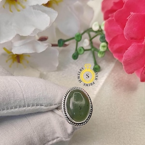 Green Nephrite Jade Ring: Handmade 925 Sterling Silver Statement Jewelry