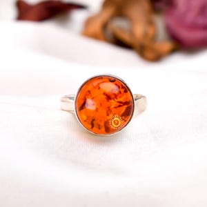 Handmade Baltic Amber Ring: Sterling Silver 925 Statement Band