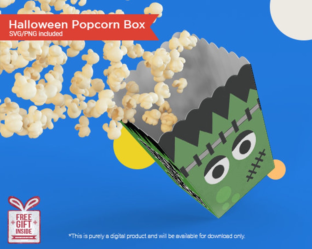 1 Halloween Popcorn Box Frankenstein, Printable Cardstock Creepy Movie